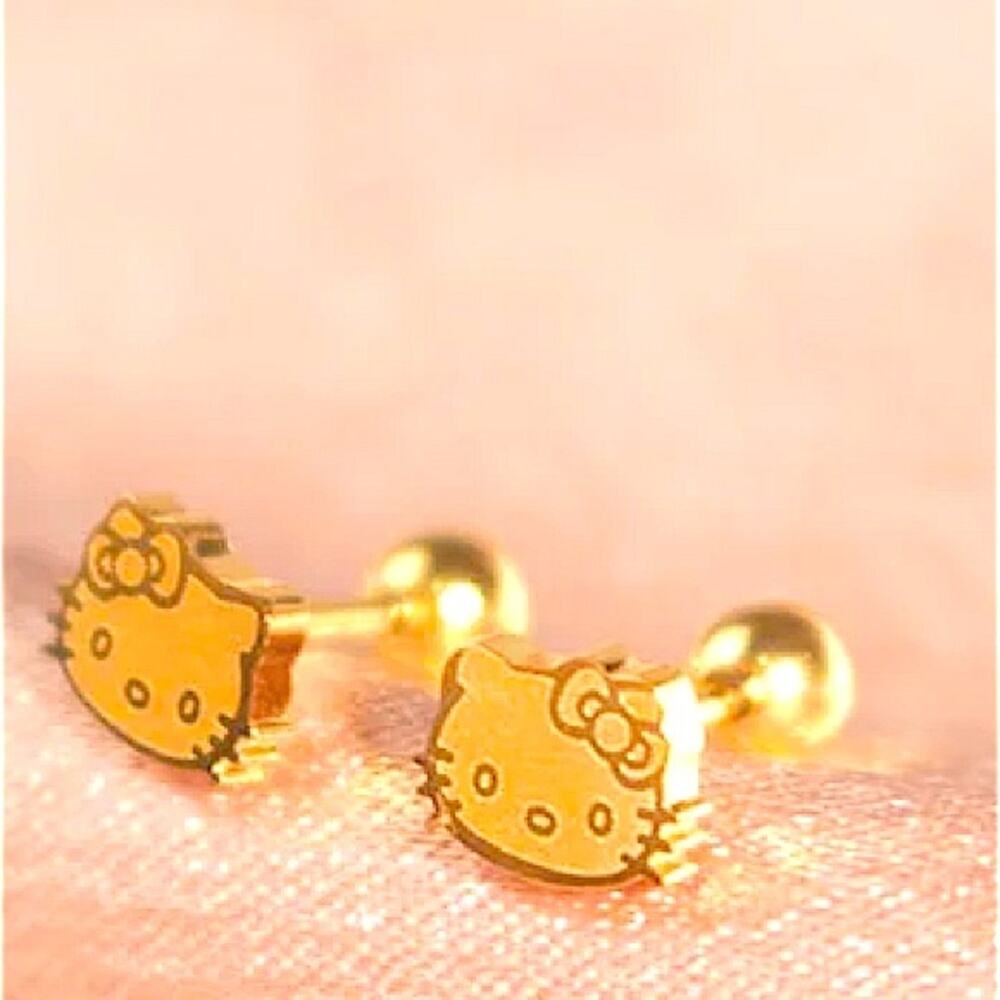 GOLD HELLO KITTY STUD EARRINGS - Picture 7 of 7